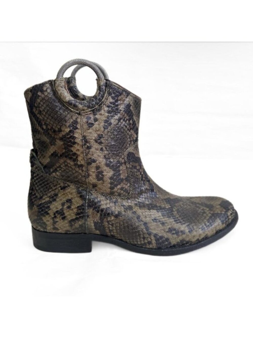 Rare Frye Snake Leather Melissa Ring Pull On Short Boots Women 8.5 B Olive